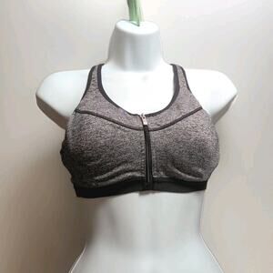 Victoria's Secret VSX Knockout Front Zip Sports Bra 36 B Gray Black